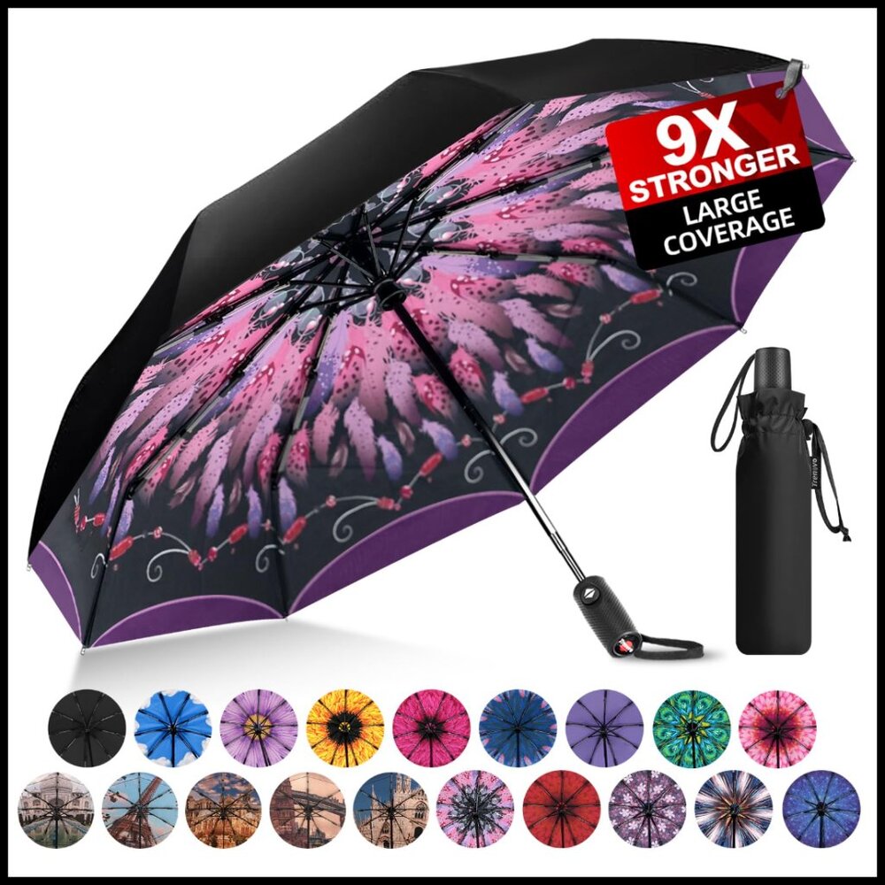 Windproof Automatic Travel Umbrella Compact Light… - image 1